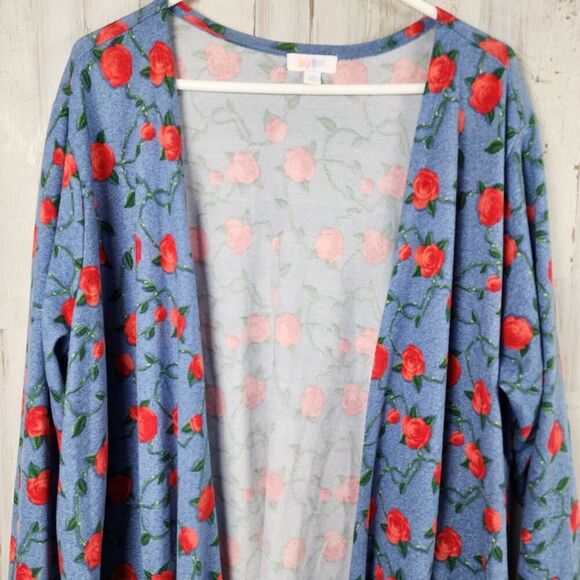 LuLaRoe Caroline Cardigan Sweater Blue Red Size 2XL - Picture 4 of 10